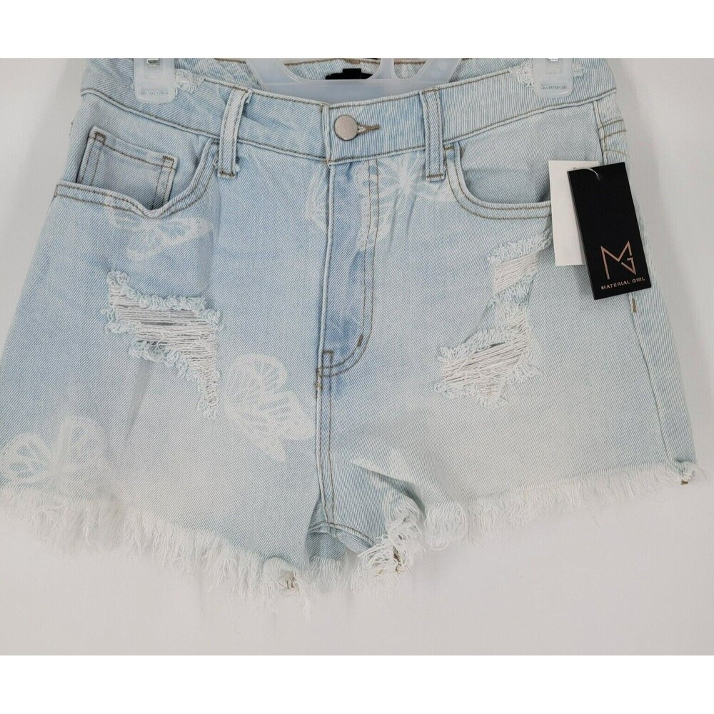 Material Girl Denim Shorts  Distressed Cut-Off Light Wash butterflies Size 9 NEW